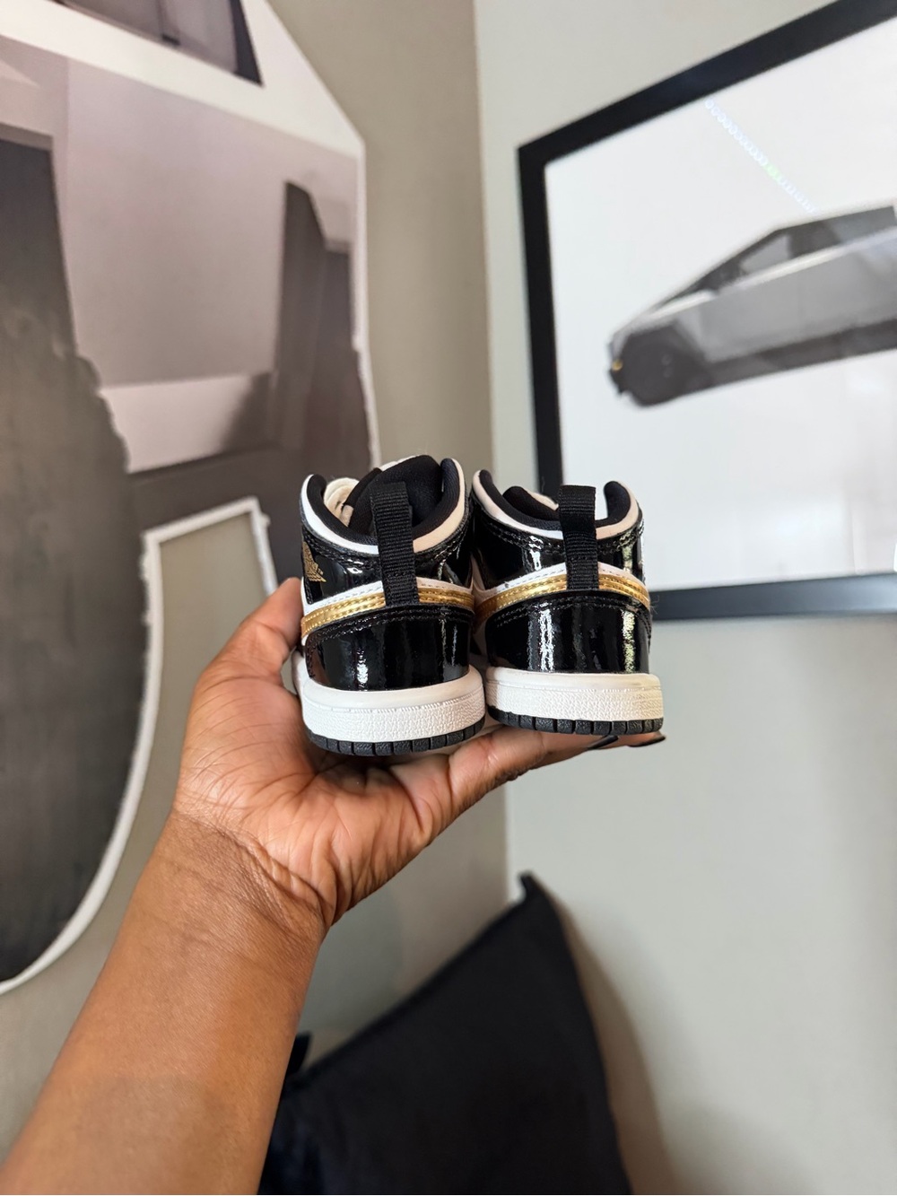 Nike Kids' Black, White & Gold High-Top Sneaker - Picture 2 of 6